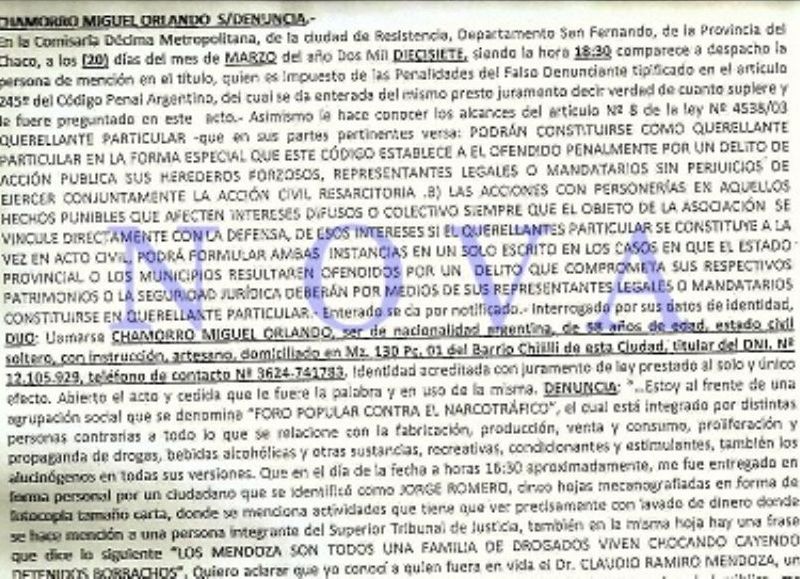 Chamorro presentó una denuncia contra la abogada Seba