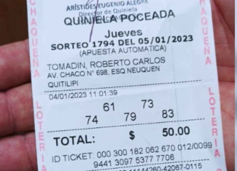 Un hombre de Quitilipi ganó 3,8 millones de pesos en la Poceada